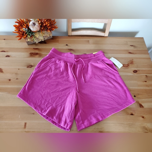 All In Motion - Women's High-Rise Pull-On Fleece Shorts Pink Size L - Picture 3 of 10